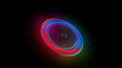 Colorful glowing circles abstract futuristic hi-tech motion on black background. Ultra HD 4K 3840x2160 video animation