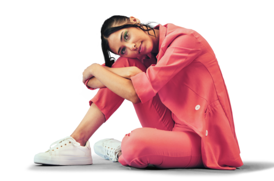 Young woman, fashion and relax in beauty, makeup or cosmetics isolated on a transparent PNG background. Portrait of female person, gen z or model pose in stylish clothing, confidence or trend mindset