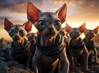 A group of Sphynx cats