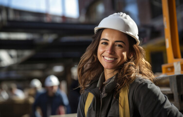 Smiling construction Site professional woman. Standing on construction site.