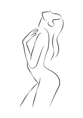 line art beautiful woman portrait, simple minimalist vector illustration, isolated abstract girl, female body contour, beauty and spa salon concept
