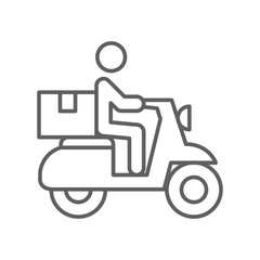 Delivery bike line icon. Shipping male riding motorcycle. Express ground postal Service by scooter, Track trace processing status. Editable stroke Vector illustration Design