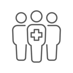 Medical group doctor safety line icon. Professional Medical Team. Doctors, nurses, paramedics therapist, surgeon. Hospital staff. Editable stroke Vector illustration. Design