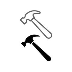 Hummer line and glyph icon. Judge or auction hummer. Carpenter repair tools. Simple pictogram flat outline for renovation construction symbol. . Vector illustration Design