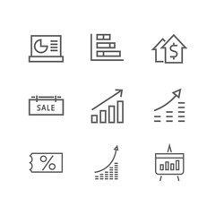 Sale icon outline set. Sales marketing include money growth, graph increase, ticket on sale, sale tag, chart. Traffic Management. Editable stroke Vector illustration Design