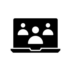 Online meetup glyph icon. Team business meeting with teamwork collaboration. Business startup communication. Distant work group. Flat pictogram. Vector illustration Design