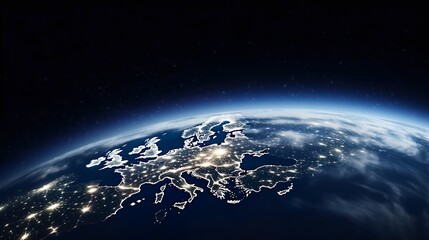 Fototapeta na wymiar Europe at night from space city lights elements from