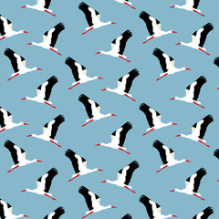 Birds Pattern, Stork Birds Pattern on Blue Background