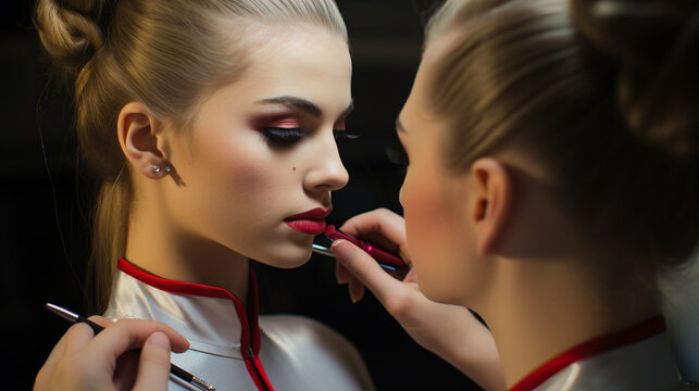 Hair and Makeup: Gymnasts help each other with hairpins
