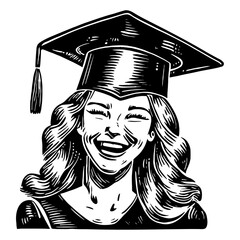 happy woman student wearing a graduation cap sketch