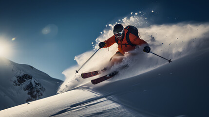 esquí freeride fuera de pista extremo nieve - obrazy, fototapety, plakaty