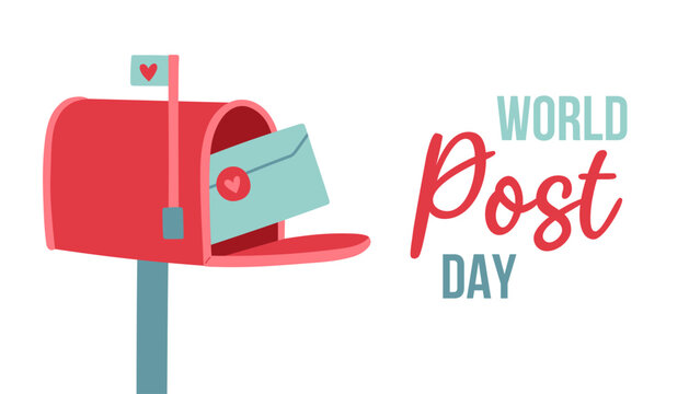 Post Day banner with post box mail box design vector illustration, World Post Day - Powered by Adobe