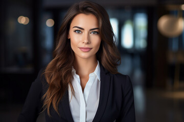 Fototapeta premium Generative AI picture portrait of amazing gorgeous office worker young woman