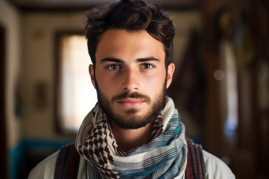 Young arab man in national clothes and turban Muslim man Saudi african moroccan yemenite persian men generative ai