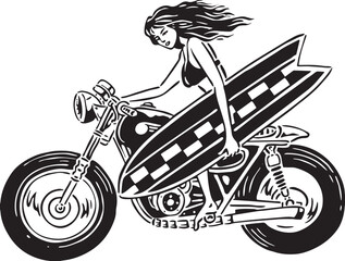 surfer girls motorcycle illustration