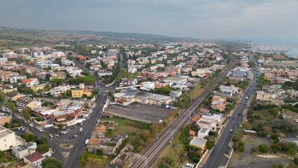 Fototapeta na wymiar Aerial photo of an isolated road where cars pass. City landscape
