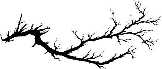 Silhouette of dry branch  decorated background comic scene by dry ink with isolate transparent background generated AI