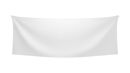 White textile banner with folds. Blank hanging fabric template. Png clipart isolated on transparent background