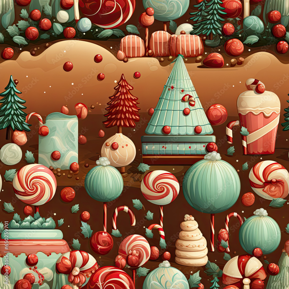 Sticker Christmas Seamless pattern with Christmas candy cane