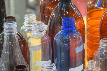 The various type of plastic bottles container.