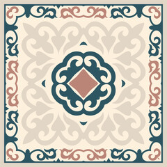 Square Template for your design. Ornamental elements and motifs of Kazakh, Kyrgyz, Uzbek, national Asian decor for packaging, boxes, banner and print design. Vector. Nomad style.