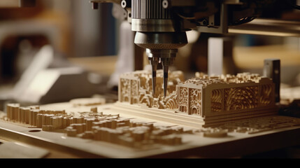 Fototapeta na wymiar Close - up view of a CNC machine carving wood
