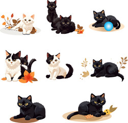 Black and White Cat Vector Illustration