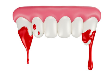 Halloween bloody teeth on transparent background in 3D Illustration