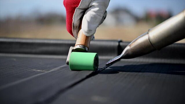 Roof Rubber EPDM Membrane Installation Close Up
