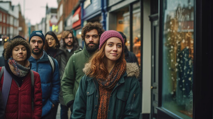 A group of people waiting in line at a store