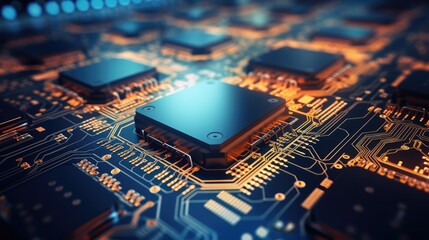 Circuit Board with many CPU Processors in the server room of the data center. Microchips Starting Artificial Intelligence Digitalization of Neural Networking, Cloud Computing Data Digital Move.