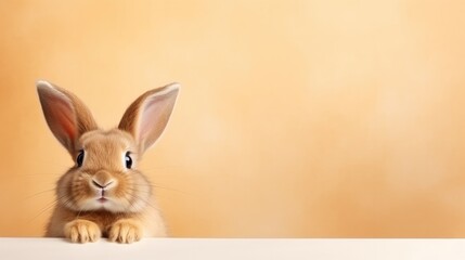 Obraz premium cute animal pet rabbit or bunny white color smiling and laughing isolated with copy space for easter background, rabbit, animal, pet, cute, fur, ear, mammal, background, celebration, generate by AI