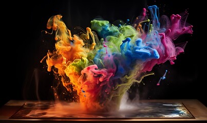 book photography with smoke and colorful splashes of light, Generative Ai