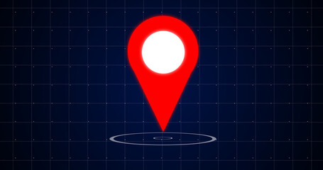 3D location pinpointer with circles forming under it, Live location sharing, and cyber security concept 3D map marker on tech bg. GPS direction route path locator.