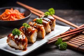 sushi with chopsticks