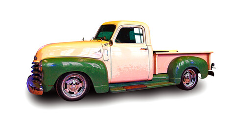 Illustration of Classic american pickup truck. White background.