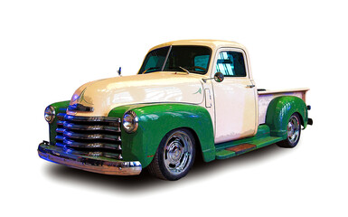 Illustration of Classic american pickup truck. White background. - obrazy, fototapety, plakaty