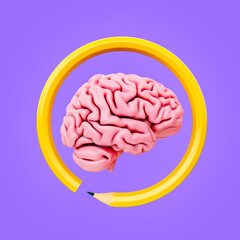 pencil in the shape of a circle surrounding a brain