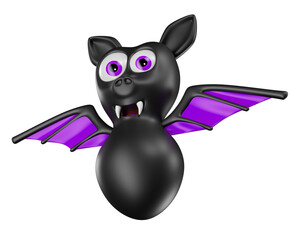Halloween bat on transparent background in 3D Cartoon Illustration