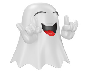 Cheerful halloween ghost on transparent background in 3D Illustration