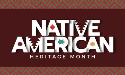 Native American Heritage Month in November. American Indian culture. Celebrate annual in United States. Traditional tribal background