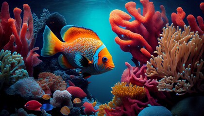 Obraz premium coral reef and fish in the underwater. Generative in ai