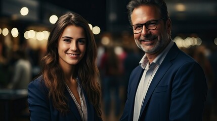 The hopeful female candidate and the manager exchange a friendly handshake, signifying a positive outcome after a productive job interview inside the office.