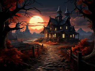 Experience Halloween's magic on the farm. AI Generation.