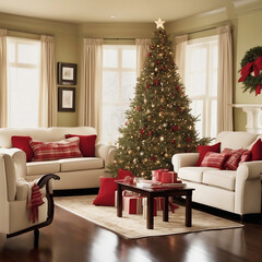 living room with christmas tree