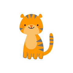 Cute tiger character hand draw isolated on white background.
