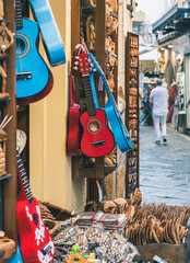 The coloured shops of Corfù, Greece
