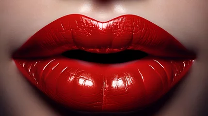 Fotobehang Close-up of woman's lips with bright red lipstick © Glebsterr