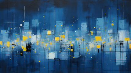 abstract texture Blue background with splashes of yellow art  from brush strokes 