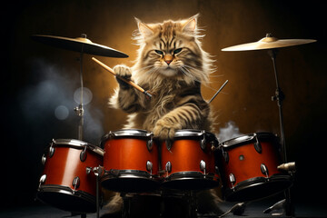 cute cat playing drums